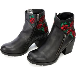Ladies Black Wild Roses Zipper Boots