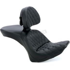 Black Explorer Lattice-Stitch Touring Seat w/Driver Backrest
