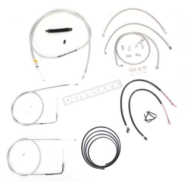 Stainless Braided Handlebar Cable and Brake Line Kit for Use w/12 in. - 14 in. Ape Hangers (w/ABS)