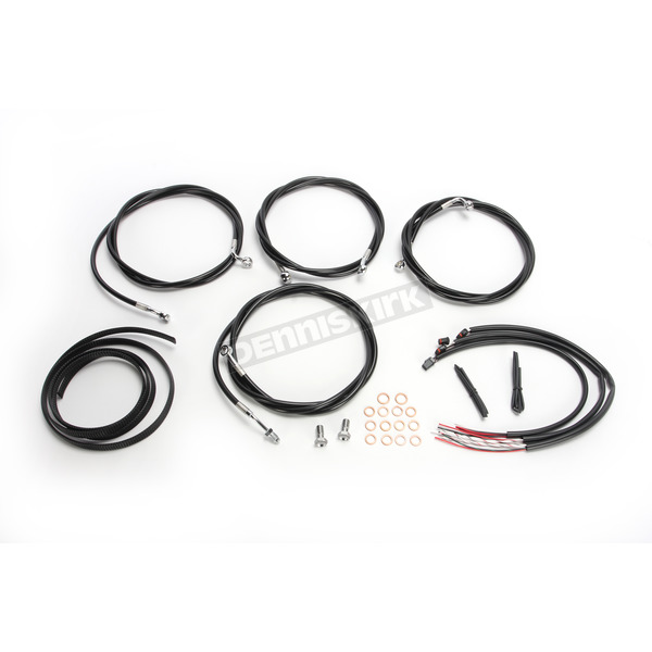 Black Vinyl/Stainless Steel Complete Handlebar Cable and Brake Line Kit For Use w/Mini Ape Hangers w/ABS