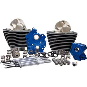 124 in. Chrome  Power Package Big Bore Kit For Chain Drive w/Highlighted Fins and Pushrod tube 