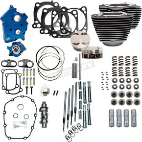 128 in. Wrinkle Black Power Package Big Bore Kit for Chain Drive w/Highlighted Fins