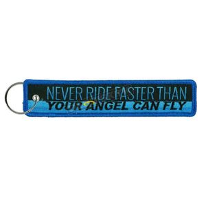 Black and Blue Never Ride Faster Key Chain Fob