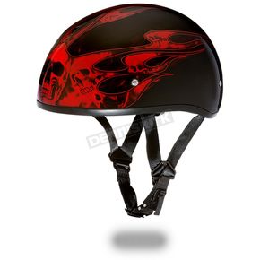 Black/Red Skull Flames Skull Cap Half Helmet
