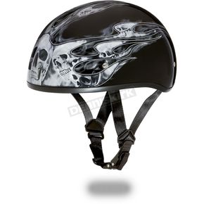 Black/Silver Skull Flames Skull Cap Half Helmet