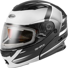 Matte Black/White MD01S Modular Descendant Snowmobile Helmet w/Electric Shield