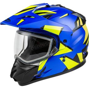 Matte Blue/Hi-Vis GM-11S Ripcord Snowmobile Helmet w/Dual Lens Shield