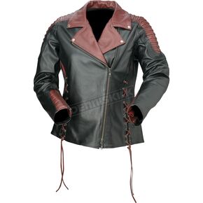 Womens Black/Red Combiner Leather Jacket