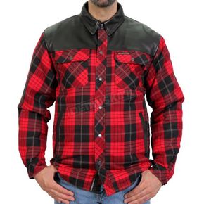 Black/Red Reinforced Leather Flannel Jacket