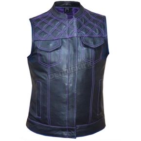 Women's Black/Purple Premium Leather Conceal Club Vest