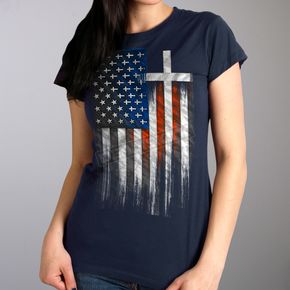 Women's Navy Flag & Cross T-Shirt
