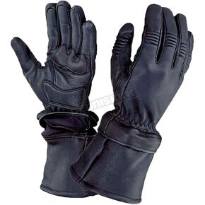 Black Leather Detachable Gauntlet Gloves