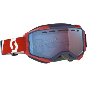 Red/Blue Fury Snowcross Goggles w/Enhancer Blue Chrome Lens