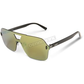 Black/Green Fire Horizon Sunglasses w/Polarized Green Mirror Smoke Tint Lens