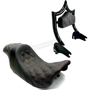 Gloss Black/Black The Next Level 2-Up Seat and OG Backrest Kit w/Red Double Diamond Stitch
