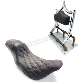Show Chrome/Black The Next Level 2-Up Seat and Classic Backrest Kit w/Red Double Diamond Stitch