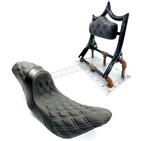Gloss Black/Black The Next Level 2-Up Seat and Classic Backrest Kit w/White Double Diamond Stitch