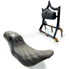 Gloss Black/Black The Next Level 2-Up Seat and Classic Backrest Kit w/Orange Double Diamond Stitch