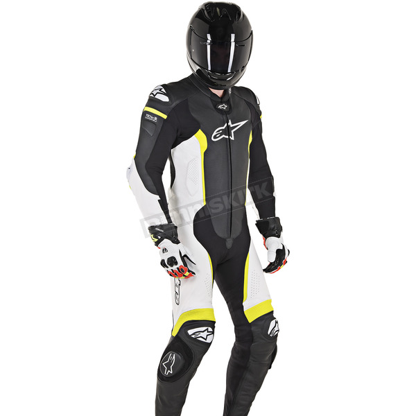 Black/White/Flo Yellow Missile 1-Piece Leather Suit