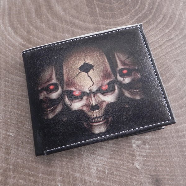 Brown Vegan Skull Red Eye Bi-Fold Wallet