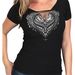 Women's Black Cut & Sew Lace Angel Wings V-Neck T-Shirt